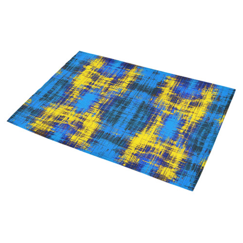 geometric plaid pattern painting abstract in blue yellow and black Azalea Doormat 30" x 18" (Sponge Material)