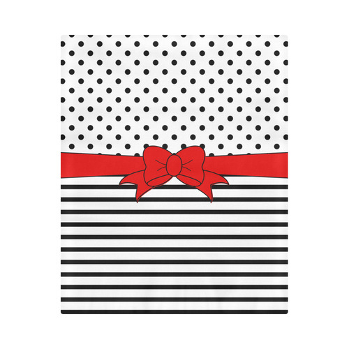 Polka Dots Stripes black white Comic Ribbon red Duvet Cover 86"x70" ( All-over-print)