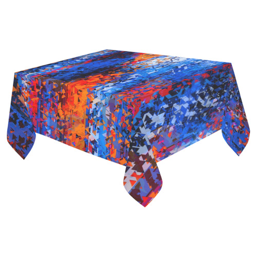 psychedelic geometric polygon shape pattern abstract in blue red orange Cotton Linen Tablecloth 52"x 70"