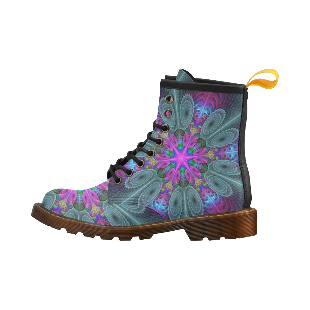 Mandala From Center Colorful Fractal Art With Pink High Grade PU Leather Martin Boots For Women Model 402H