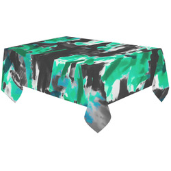 psychedelic vintage camouflage painting texture abstract in green and black Cotton Linen Tablecloth 60"x120"