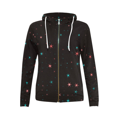 Awesome allover Stars 02F by FeelGood All Over Print Full Zip Hoodie for Women (Model H14)