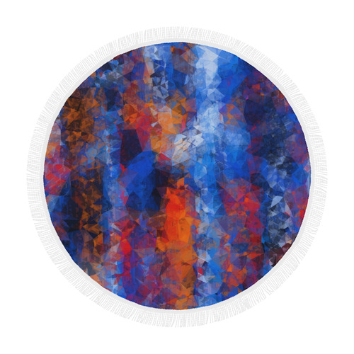 psychedelic geometric polygon shape pattern abstract in red orange blue Circular Beach Shawl 59"x 59"