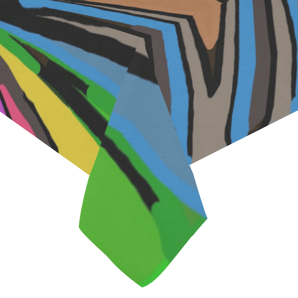 psychedelic geometric graffiti triangle pattern in pink green blue yellow and brown Cotton Linen Tablecloth 60"x120"