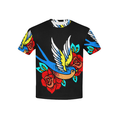 Bird With Red Roses Floral Tattoo Kids' All Over Print T-shirt (USA Size) (Model T40)