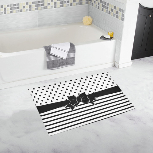 Polka Dots Stripes black white Comic Ribbon black Bath Rug 20''x 32''