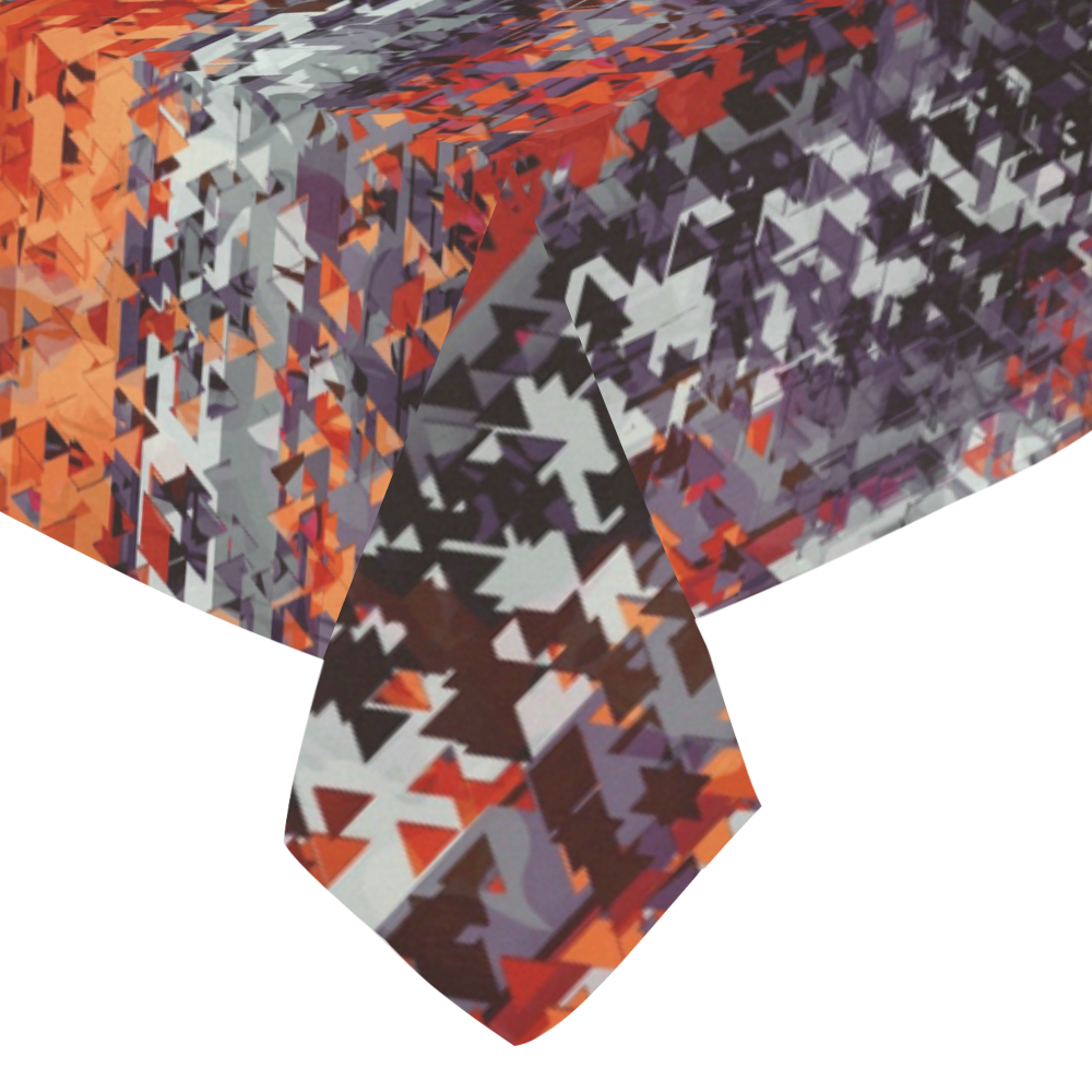psychedelic geometric polygon shape pattern abstract in black orange brown red Cotton Linen Tablecloth 52"x 70"