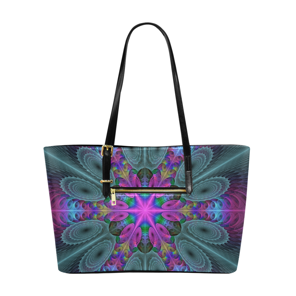 Mandala From Center Colorful Fractal Art With Pink Euramerican Tote Bag/Large (Model 1656)