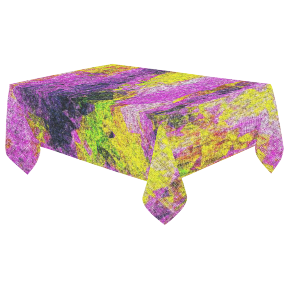 vintage psychedelic painting texture abstract in pink and yellow with noise and grain Cotton Linen Tablecloth 60"x 104"