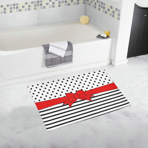 Polka Dots Stripes black white Comic Ribbon red Bath Rug 20''x 32''