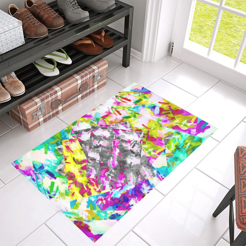 camouflage psychedelic splash painting abstract in pink blue yellow green purple Azalea Doormat 30" x 18" (Sponge Material)