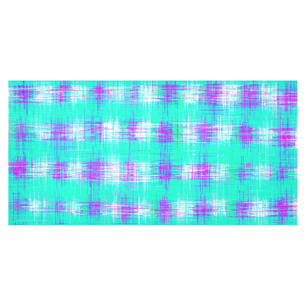 plaid pattern graffiti painting abstract in blue green and pink Cotton Linen Tablecloth 60"x120"