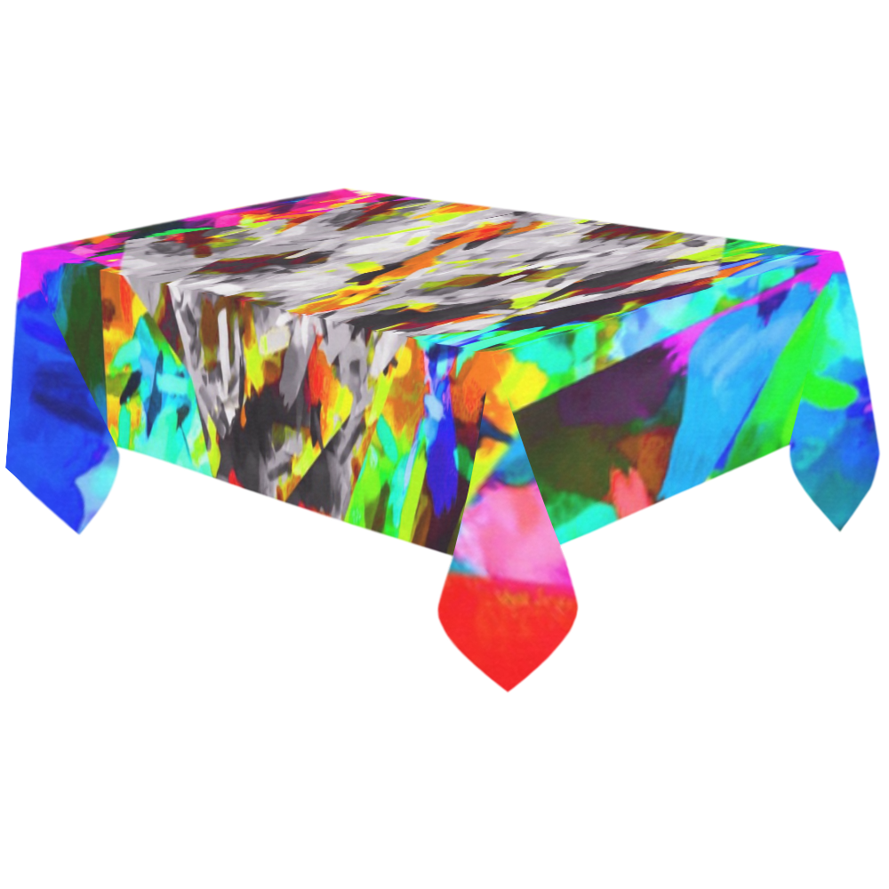 camouflage psychedelic splash painting abstract in blue green orange pink brown Cotton Linen Tablecloth 60"x120"