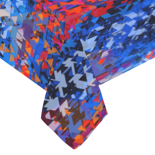 psychedelic geometric polygon shape pattern abstract in blue red orange Cotton Linen Tablecloth 60"x 104"