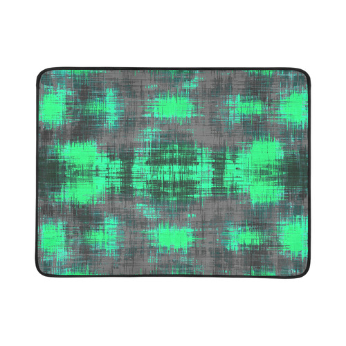 psychedelic geometric plaid abstract pattern in green and black Beach Mat 78"x 60"