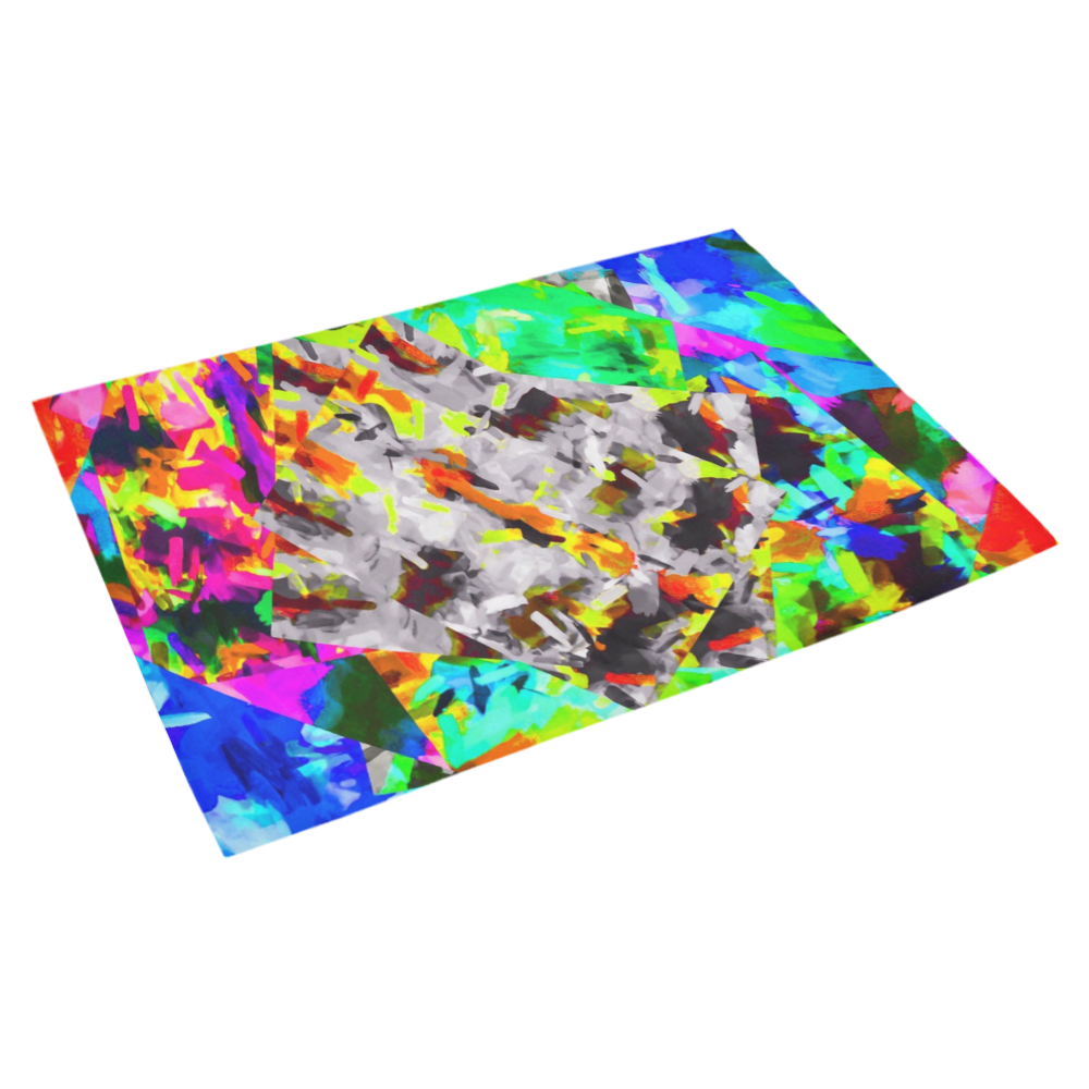 camouflage psychedelic splash painting abstract in blue green orange pink brown Azalea Doormat 30" x 18" (Sponge Material)