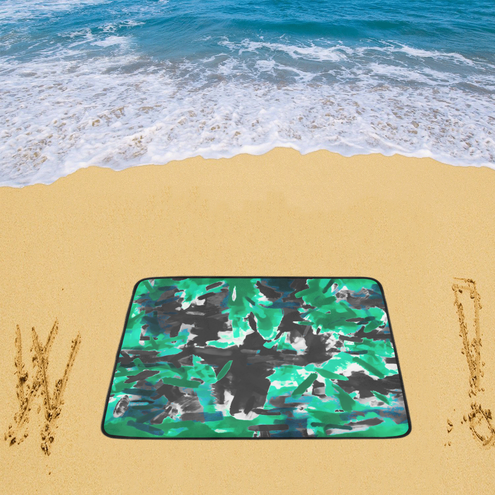 psychedelic vintage camouflage painting texture abstract in green and black Beach Mat 78"x 60"