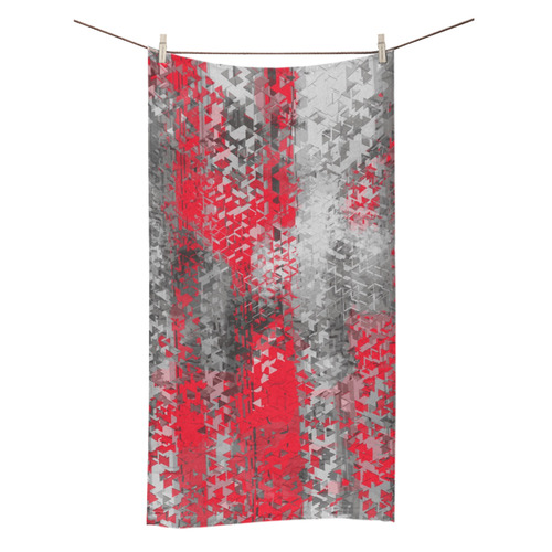 psychedelic geometric polygon shape pattern abstract in black and red Bath Towel 30"x56"