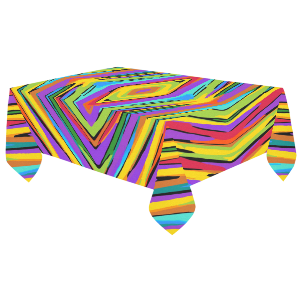 psychedelic geometric graffiti square pattern abstract in blue purple pink yellow green Cotton Linen Tablecloth 60"x 104"