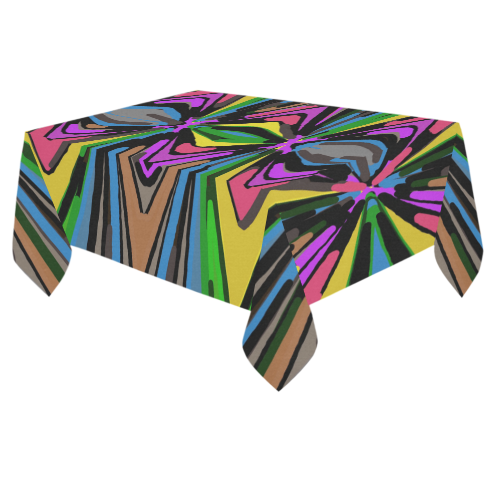 psychedelic geometric graffiti triangle pattern in pink green blue yellow and brown Cotton Linen Tablecloth 60"x 84"