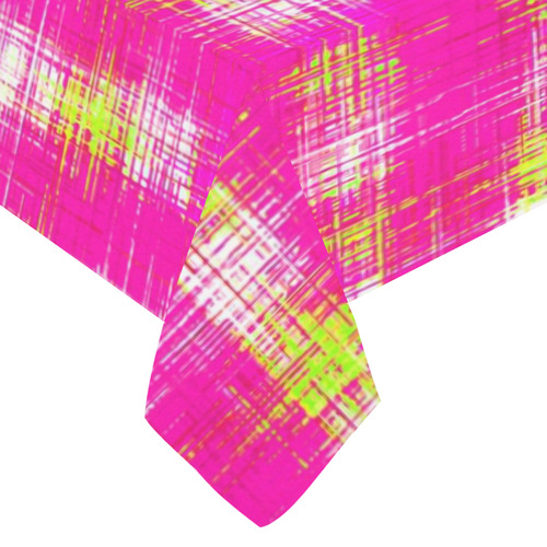 plaid pattern graffiti painting abstract in pink and yellow Cotton Linen Tablecloth 60"x 104"