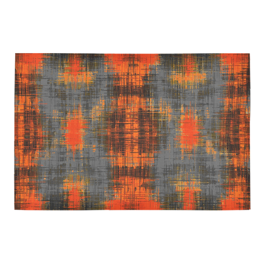 vintage geometric plaid pattern abstract in orange brown black Azalea Doormat 24" x 16" (Sponge Material)