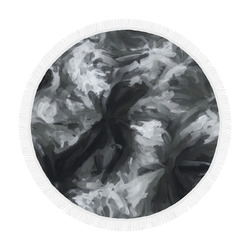 camouflage abstract painting texture background in black and white Circular Beach Shawl 59"x 59"