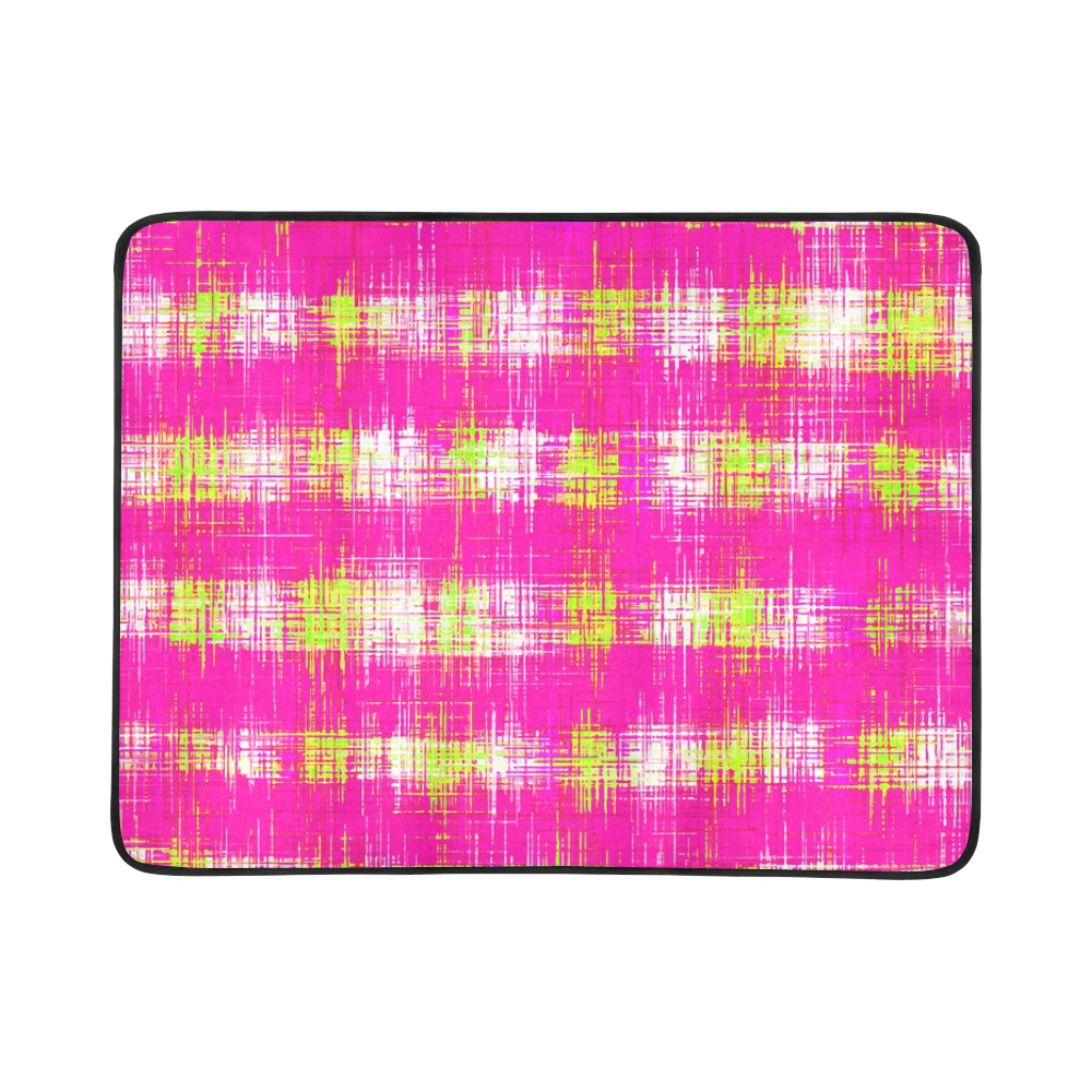 plaid pattern graffiti painting abstract in pink and yellow Beach Mat 78"x 60"