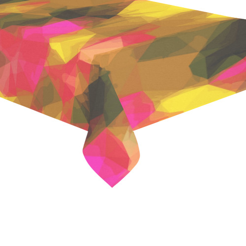 psychedelic geometric polygon shape pattern abstract in pink yellow green Cotton Linen Tablecloth 60"x 104"