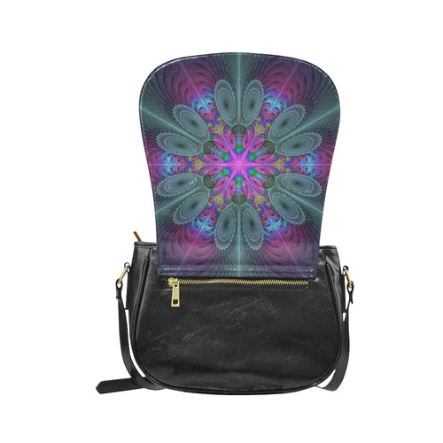 Mandala From Center Colorful Fractal Art With Pink Classic Saddle Bag/Large (Model 1648)