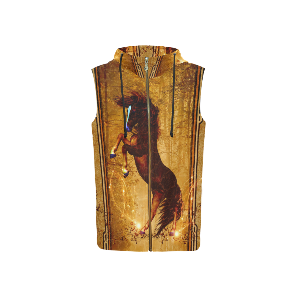 Awesome horse, vintage background All Over Print Sleeveless Zip Up Hoodie for Women (Model H16)