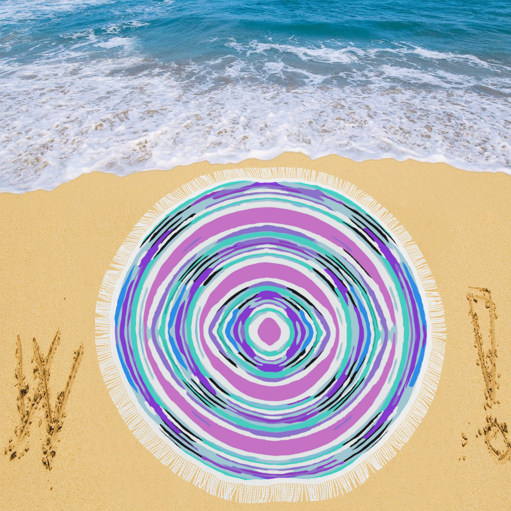 psychedelic graffiti circle pattern abstract in pink blue purple Circular Beach Shawl 59"x 59"