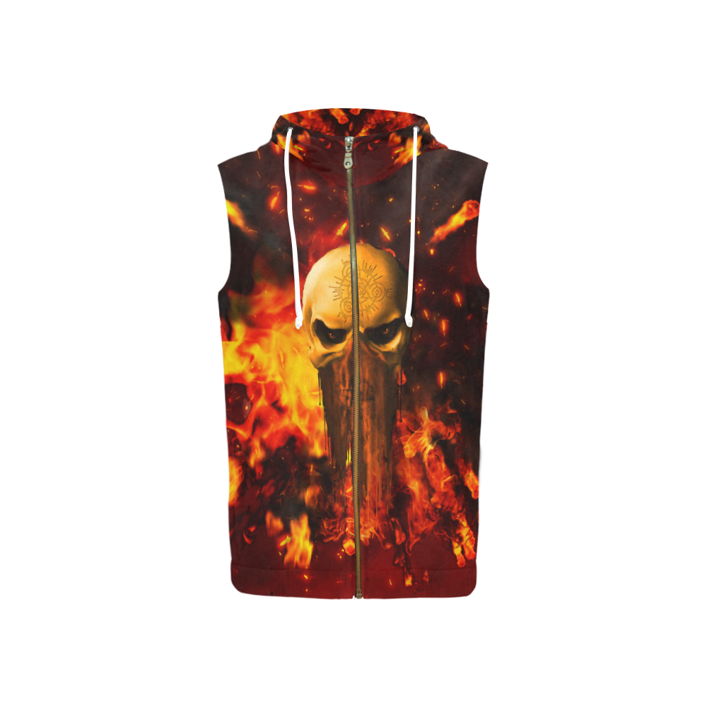 Amazing skull with fire All Over Print Sleeveless Zip Up Hoodie for Women (Model H16)