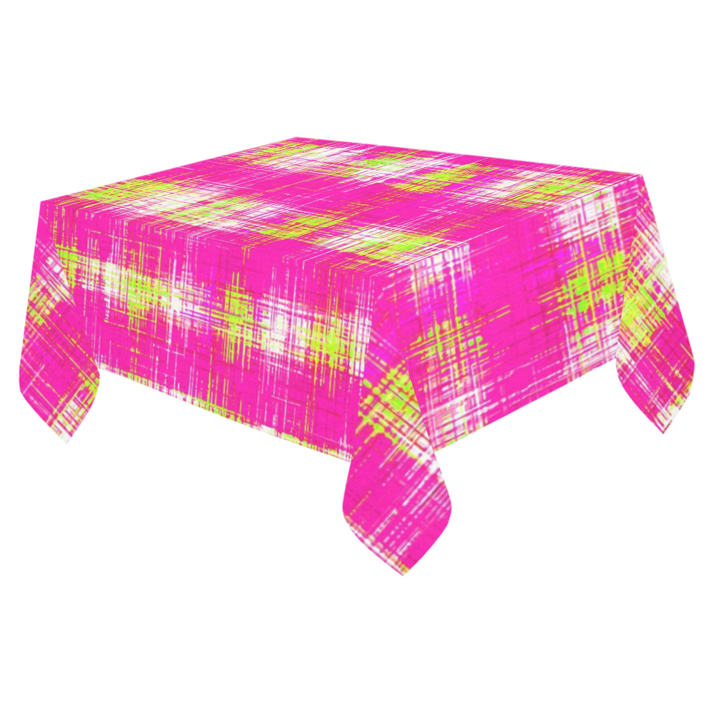 plaid pattern graffiti painting abstract in pink and yellow Cotton Linen Tablecloth 52"x 70"