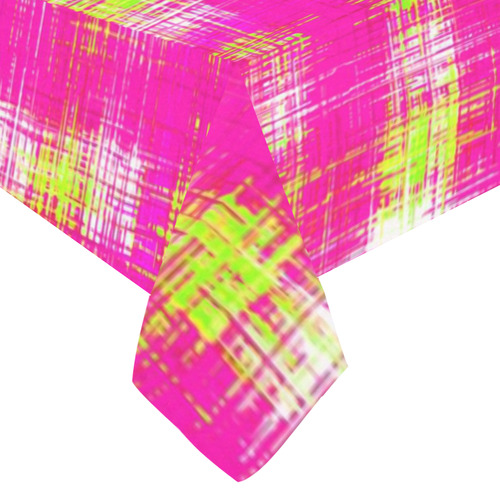 plaid pattern graffiti painting abstract in pink and yellow Cotton Linen Tablecloth 60"x120"
