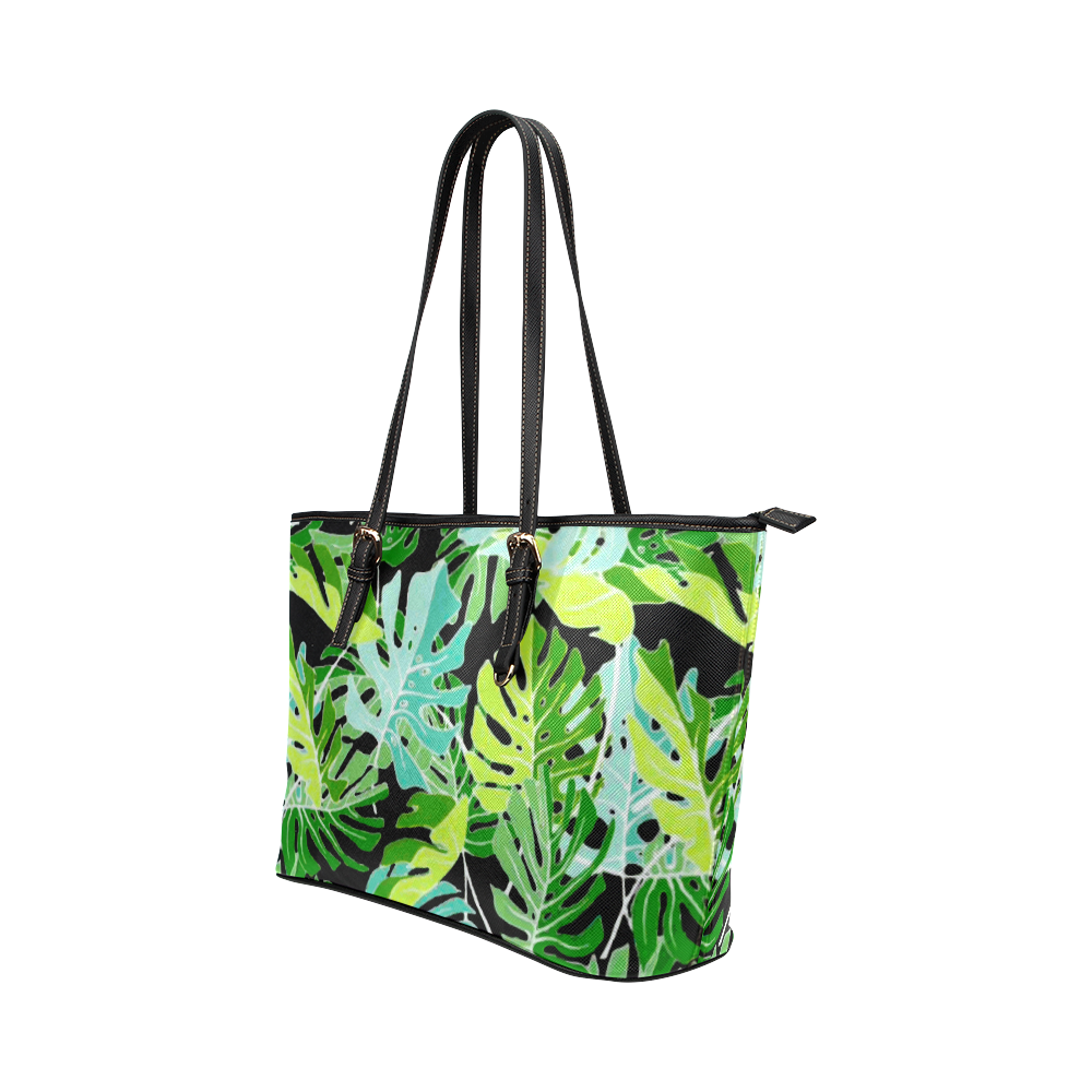 Tropical Leaves Floral Pattern Leather Tote Bag/Small (Model 1651) | ID ...