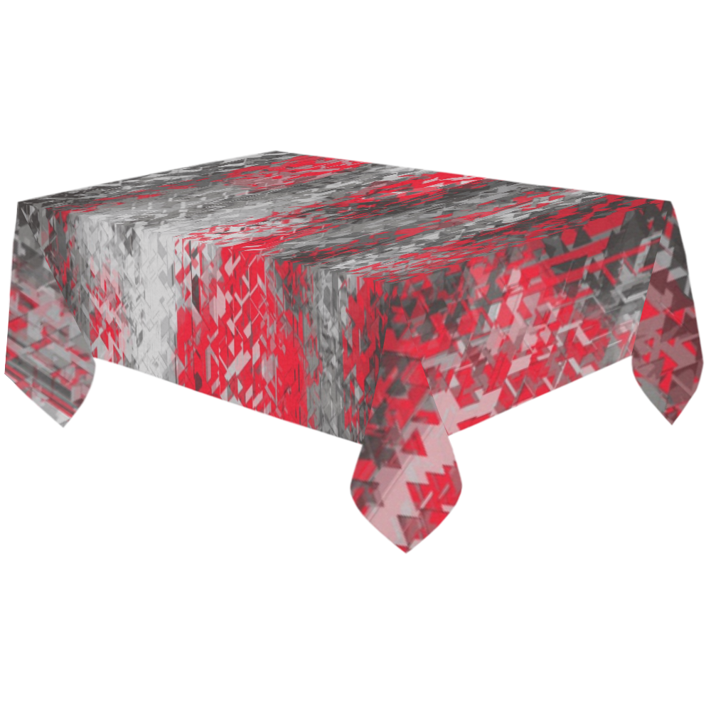 psychedelic geometric polygon shape pattern abstract in black and red Cotton Linen Tablecloth 60"x120"