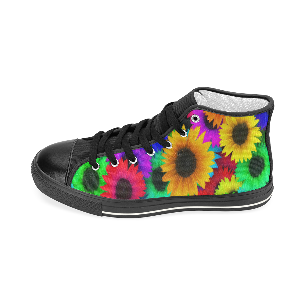 Neon Rainbow Pop Sunflowers Men’s Classic High Top Canvas Shoes (Model 017)
