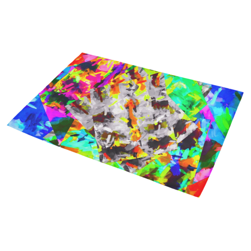 camouflage psychedelic splash painting abstract in blue green orange pink brown Azalea Doormat 30" x 18" (Sponge Material)