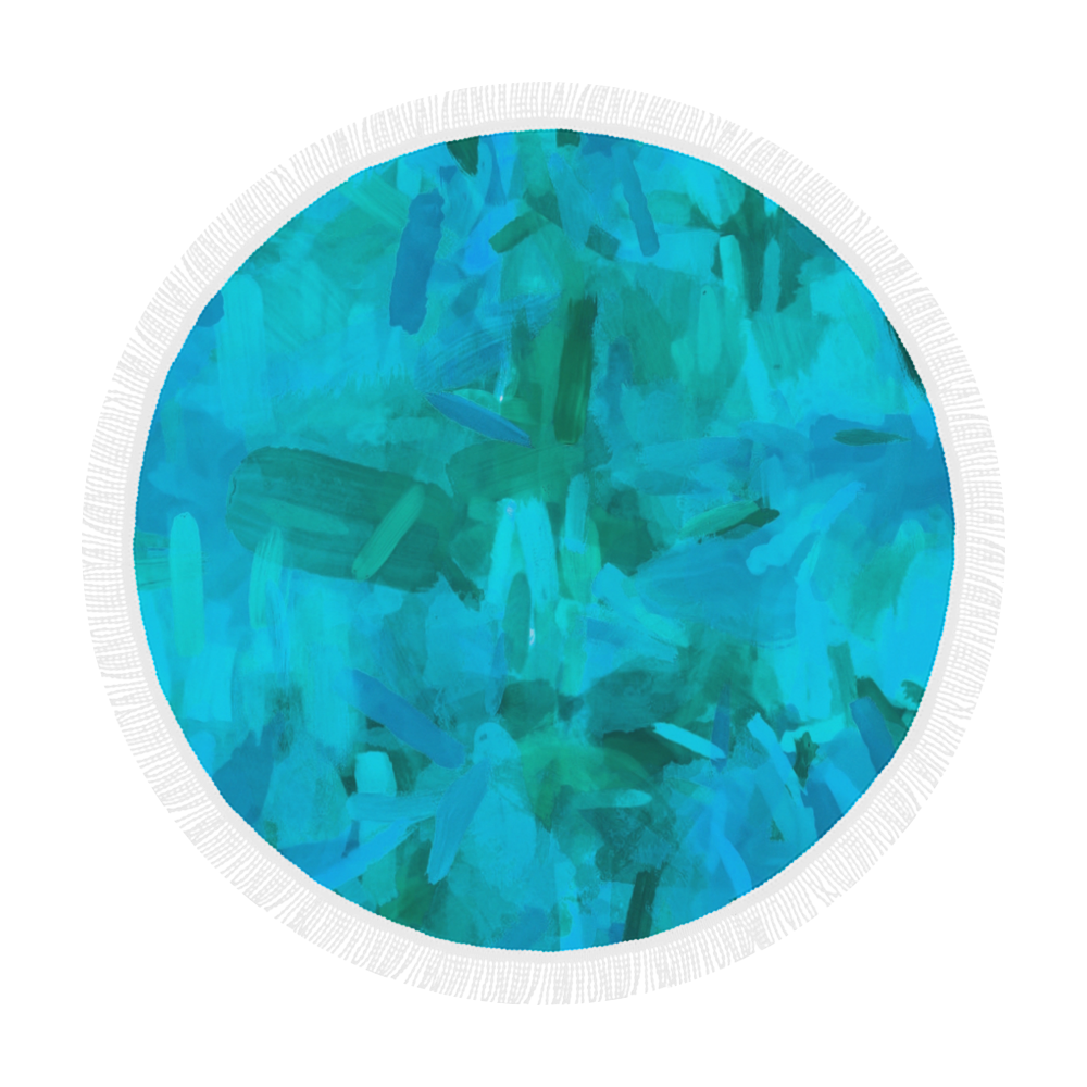 splash painting abstract texture in blue and green Circular Beach Shawl 59"x 59"