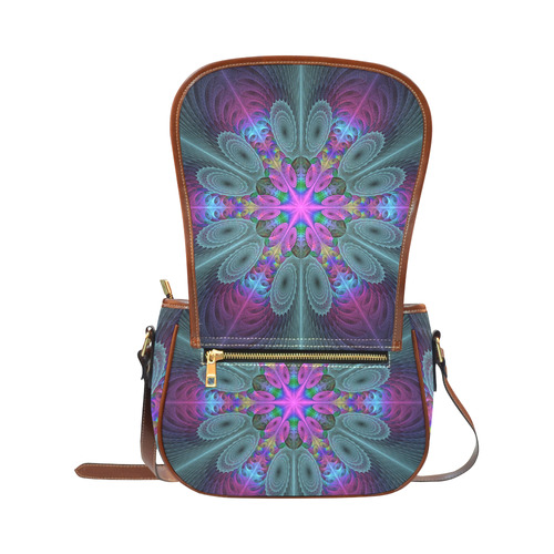 Mandala From Center Colorful Fractal Art With Pink Saddle Bag/Large (Model 1649)
