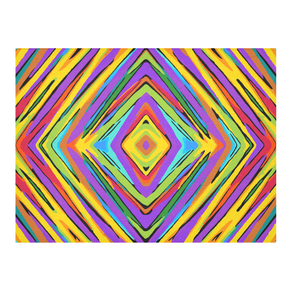 psychedelic geometric graffiti square pattern abstract in blue purple pink yellow green Cotton Linen Tablecloth 52"x 70"