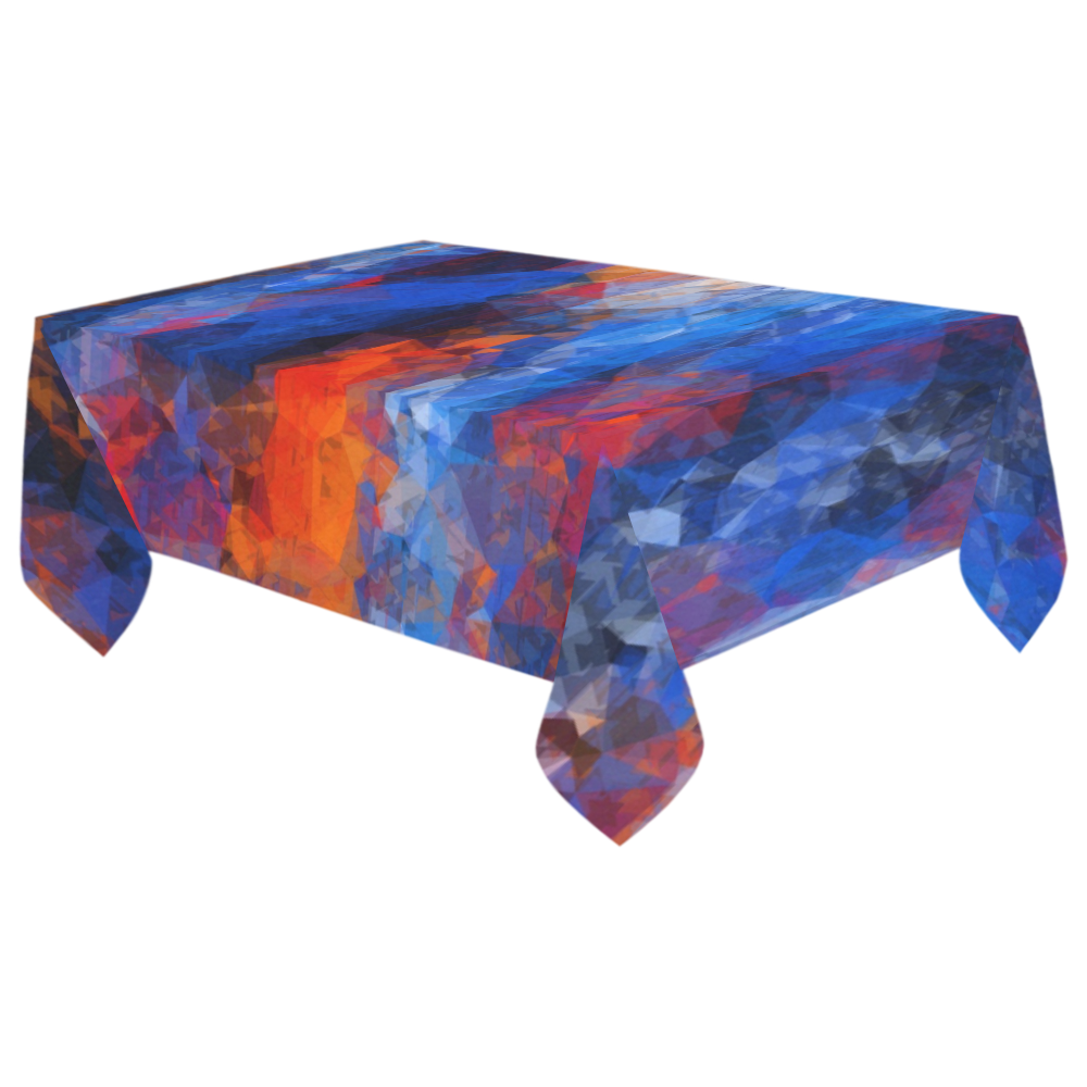 psychedelic geometric polygon shape pattern abstract in red orange blue Cotton Linen Tablecloth 60"x 104"