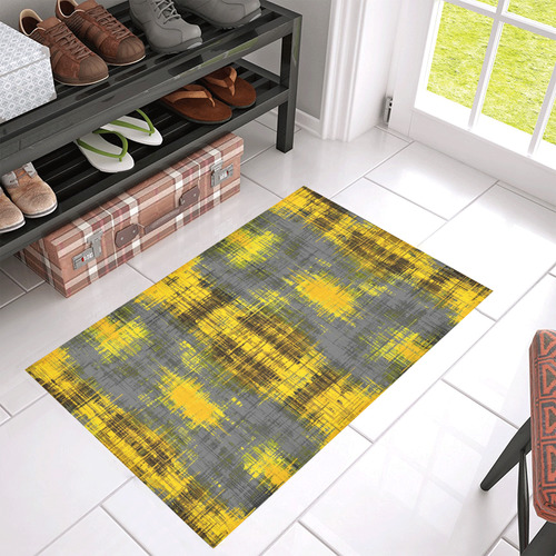 geometric plaid pattern painting abstract in yellow brown and black Azalea Doormat 30" x 18" (Sponge Material)