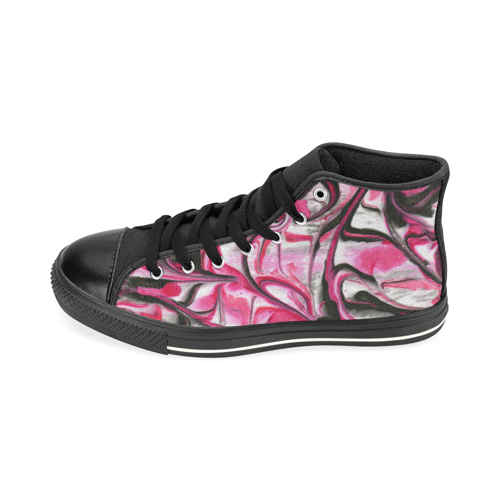 Pink and Black Cyclone High Top Canvas Shoes for Kid (Model 017)