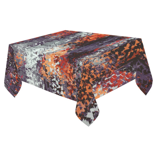 psychedelic geometric polygon shape pattern abstract in black orange brown red Cotton Linen Tablecloth 52"x 70"