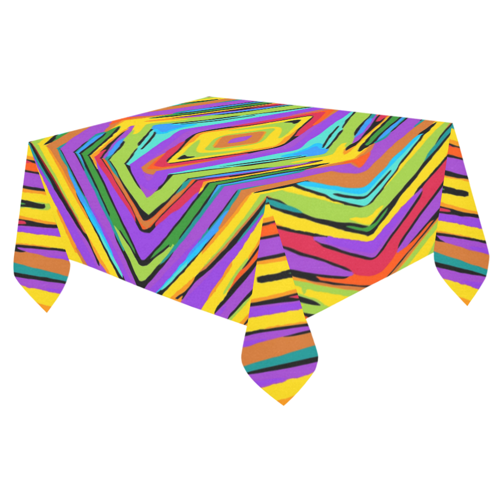 psychedelic geometric graffiti square pattern abstract in blue purple pink yellow green Cotton Linen Tablecloth 52"x 70"