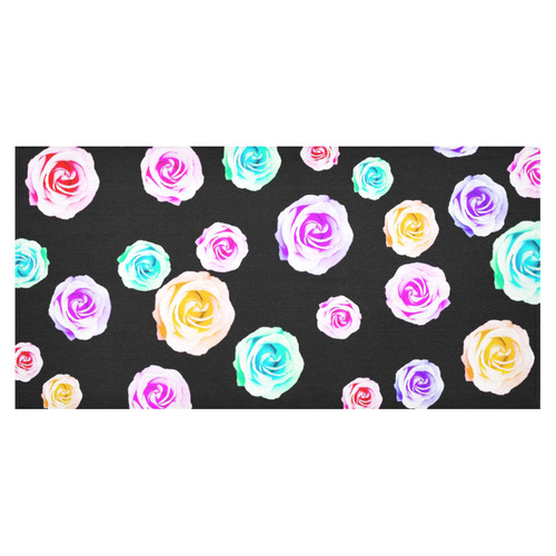 colorful roses in pink purple green yellow with black background Cotton Linen Tablecloth 60"x120"