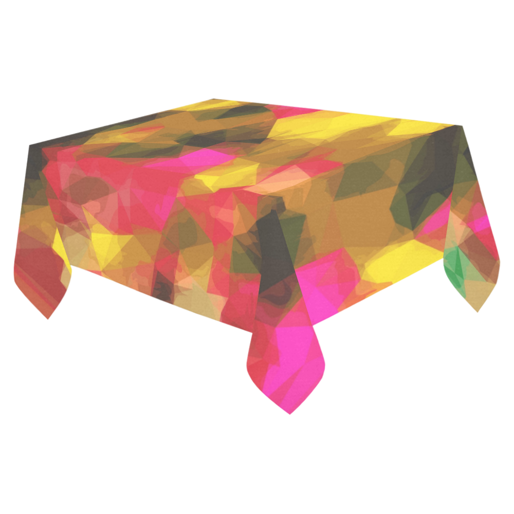 psychedelic geometric polygon shape pattern abstract in pink yellow green Cotton Linen Tablecloth 52"x 70"