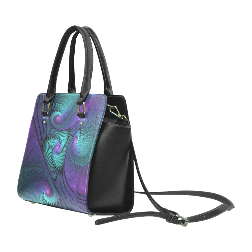Purple meets Turquoise modern abstract Fractal Art Classic Shoulder Handbag (Model 1653)